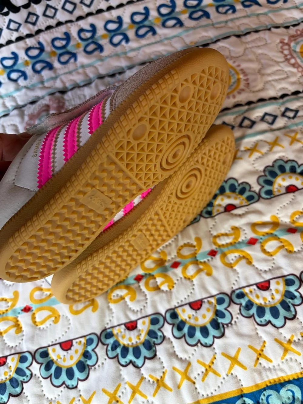 adidas Kids Samba Sneakers — White with Hot Pink Stripes
